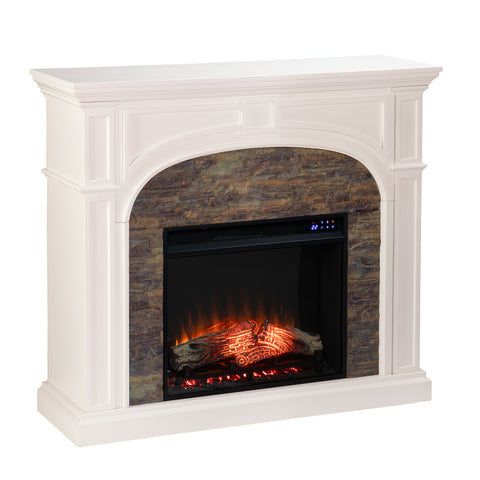 Image of Electric fireplace w/ stacked stone surround Image 4