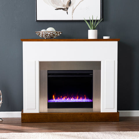 Image of Electric fireplace with color changing flames and metal surround Image 1