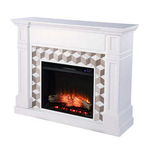 Classic electric fireplace w/ modern marble surround Image 4