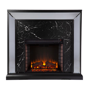 Elegant mirrored fireplace mantel w/ faux stone surround Image 2