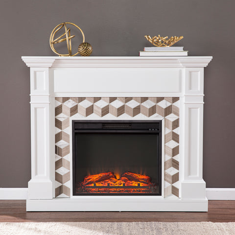 Image of Classic electric fireplace w/ modern marble surround Image 1