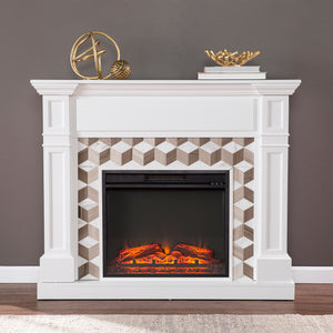 Classic electric fireplace w/ modern marble surround Image 1