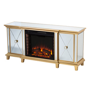 Mirrored media fireplace with storage cabinets Image 5