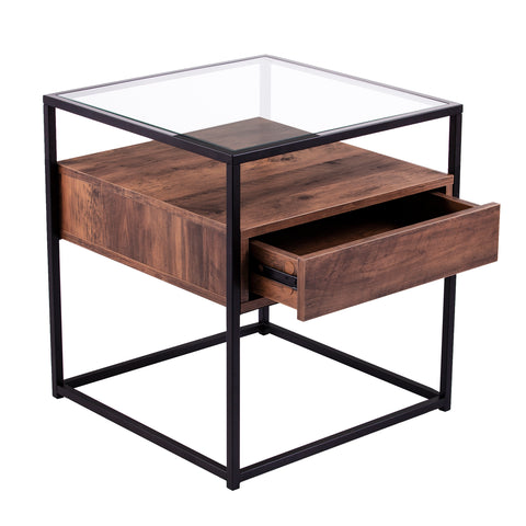 Image of Olivern Glass-Top End Table w/ Storage