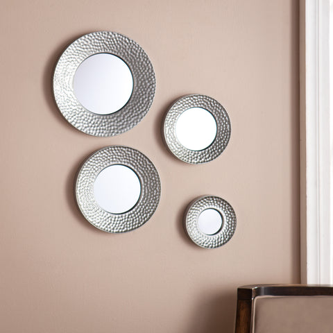 Image of Callari Silver Sphere Wall Mirror 4pc Set- Hammered Silver