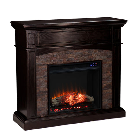 Image of Corner convertible fireplace w/ faux stone surround Image 5