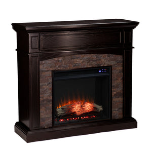 Corner convertible fireplace w/ faux stone surround Image 5