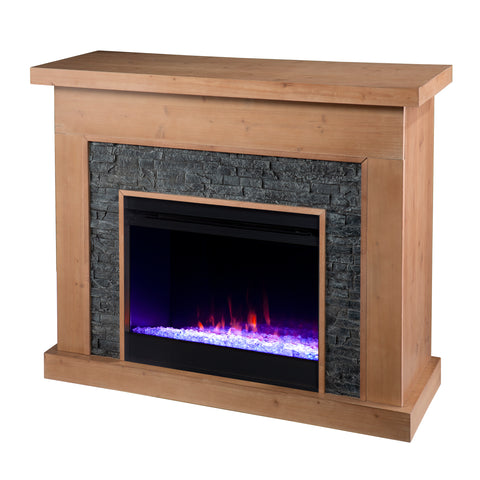 Image of Color changing fireplace w/ faux stone surround Image 5