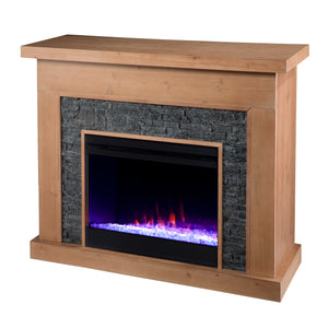 Color changing fireplace w/ faux stone surround Image 5