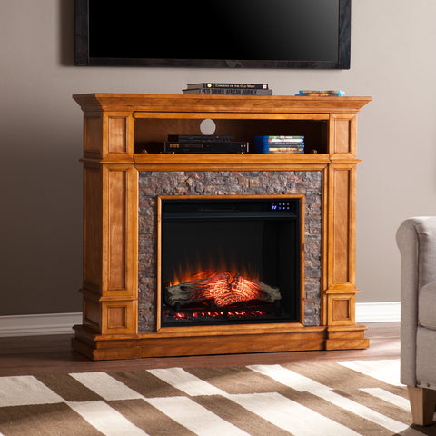 Image of Electric fireplace w/ faux river stone surround Image 2