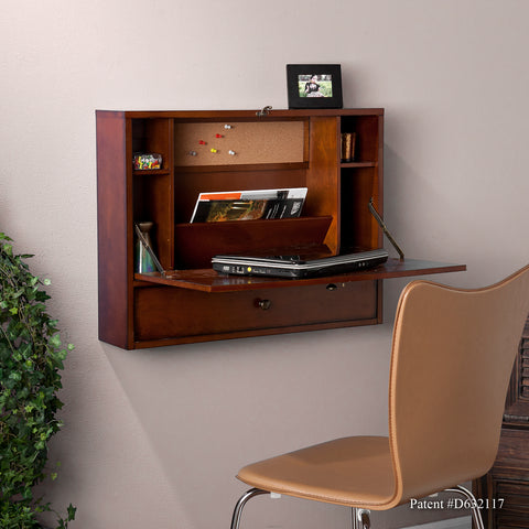 Image of Benwick Wall Mount Laptop Desk - Brown Mahogany