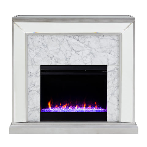 Image of Trandling Mirrored Faux Stone Fireplace with Color Changing Firebox