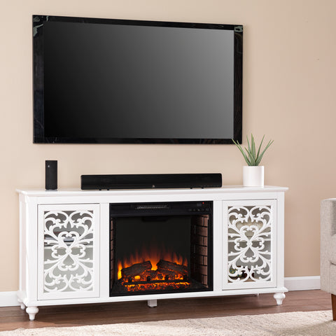 Image of Low-profile media console w/ electric fireplace Image 1