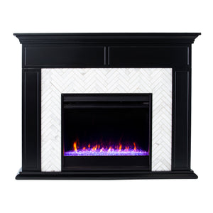 Fireplace mantel w/ authentic marble surround in eye-catching herringbone layout Image 4