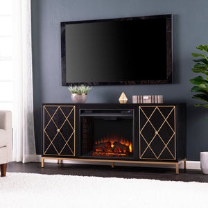 Electric media fireplace w/ modern gold accents Image 1