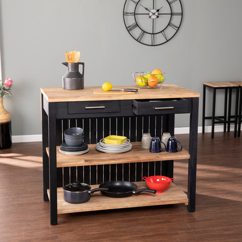 Image of Solid wood kitchen island w/ drop-leaf countertop Image 1