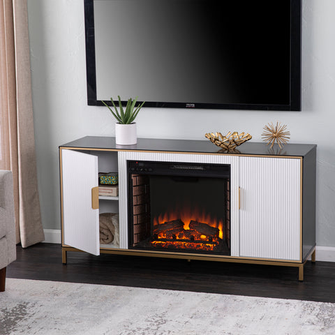 Image of Modern electric fireplace w/ media storage Image 5