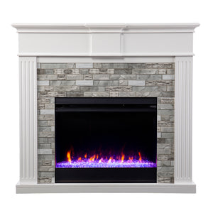 Color changing electric fireplace w/ modern faux stone surround Image 3