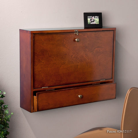 Image of Benwick Wall Mount Laptop Desk - Brown Mahogany