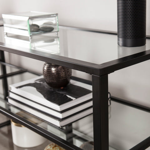 Image of Tyler Metal/Glass TV Stand – Transitional Style - Black