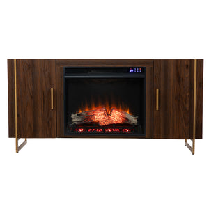 Fireplace media console w/ gold accents Image 2