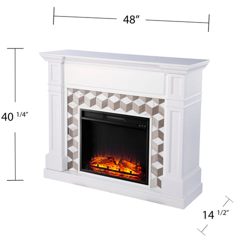 Image of Classic electric fireplace w/ modern marble surround Image 8